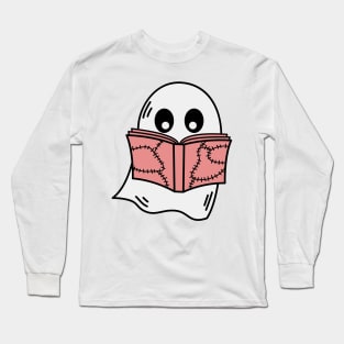 cute ghost book reading teacher school funny halloween Long Sleeve T-Shirt